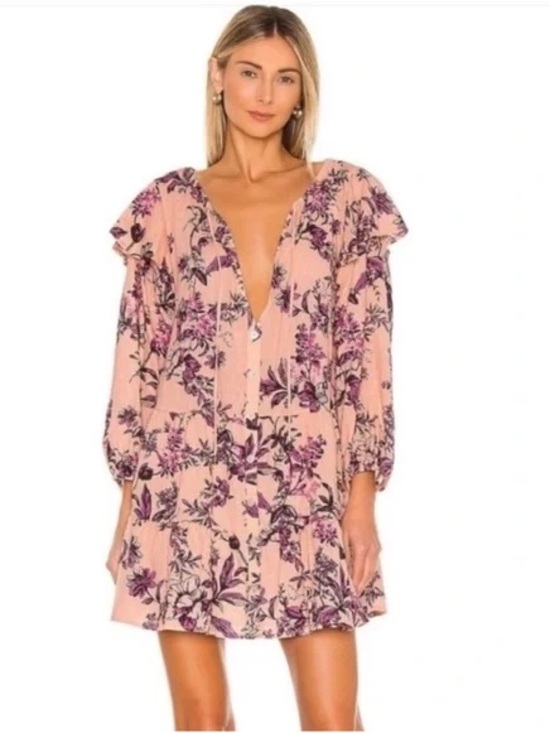 Free People Dresses & Skirts - Free People Peach Floral Ruffle V-Neck Mini Dress